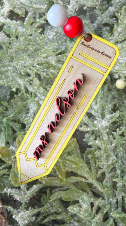 Wooden Pencil Personalized Teacher Ornaments- 5"