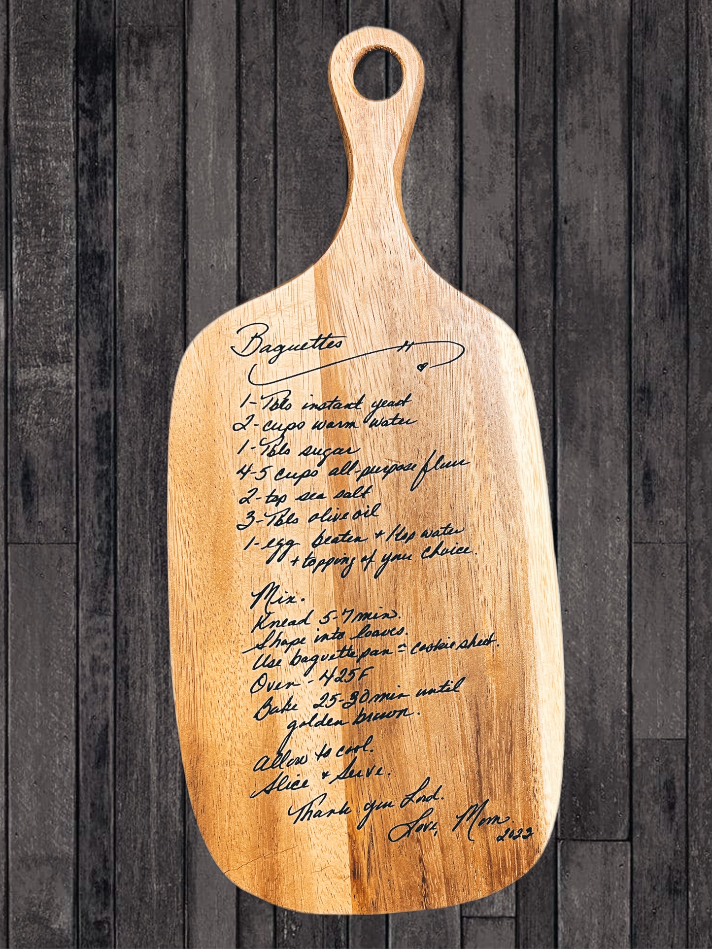 Personalized Wooden Cutting Board - Engraved Handwritten Recipe