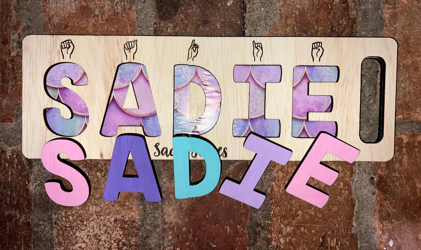 Wooden Children’s Name Puzzle with Sign Language