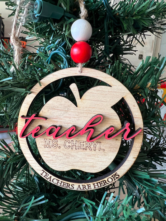 Personalized Wooden Teacher Appreciation Ornament