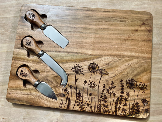 Wooden Engraved Cheeseboard Set