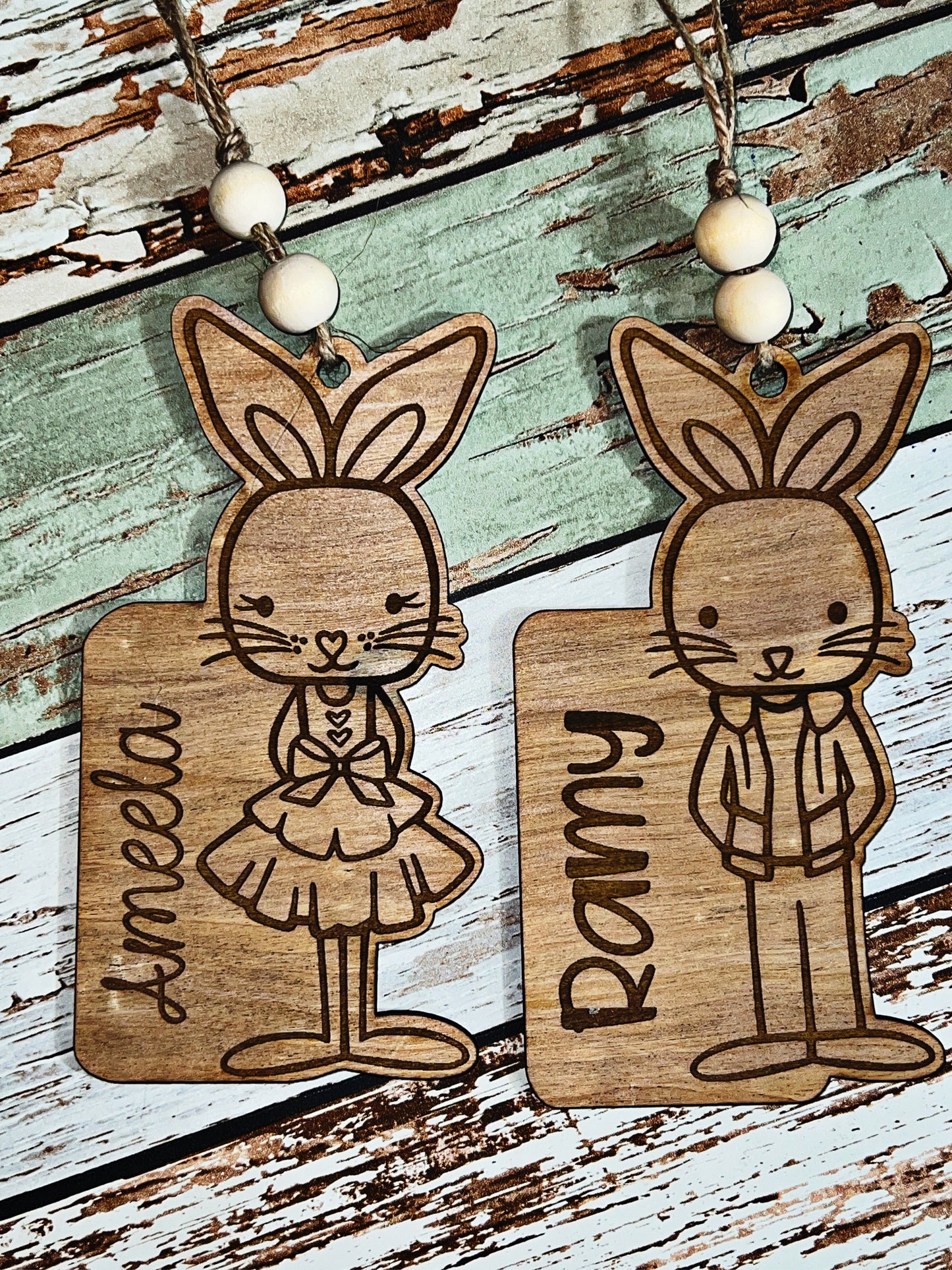 Wooden Easter Basket Rabbit Name Tags